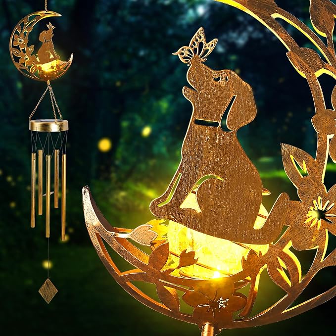 Moon Dog Wind Chime Outdoor, Handcrafted Metal Garden Wind Chimes - Image 3