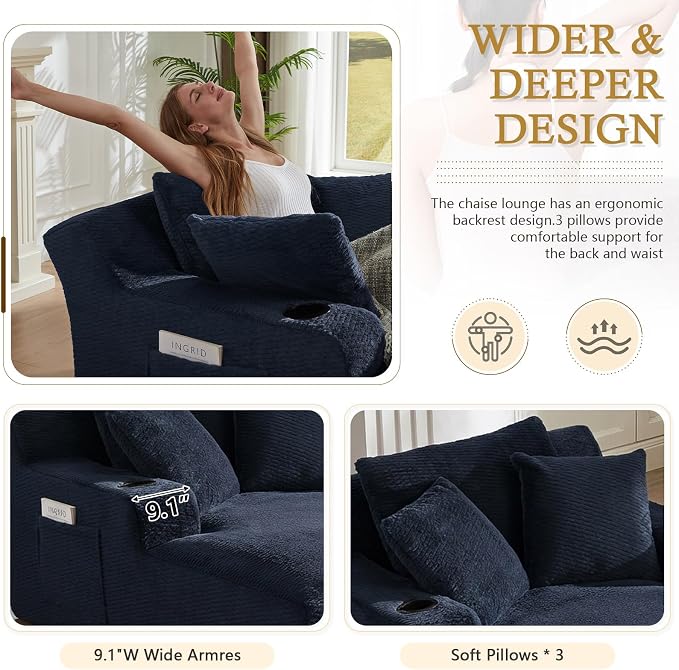 Oversized Chaise Lounge Chair Indoor, Upholstered Boneless Cloud Couch Chair - Image 3