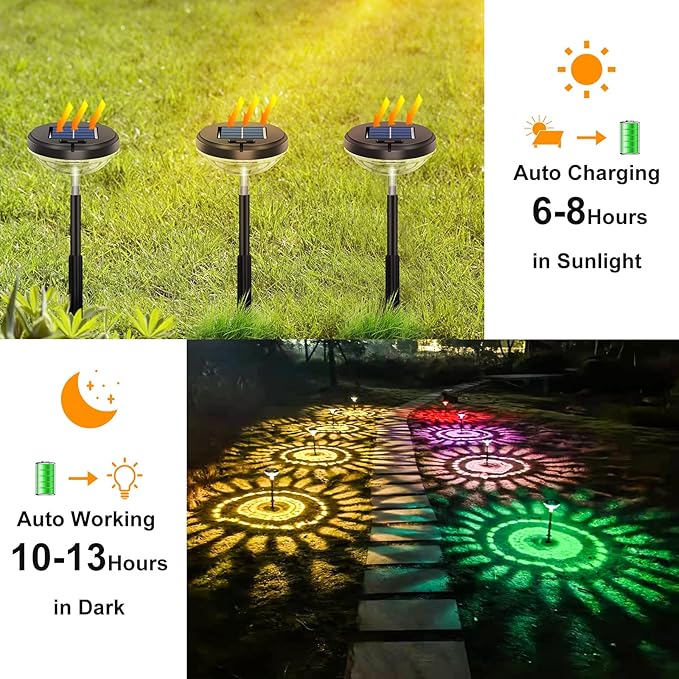 Bright Solar Pathway Lights 6 Pack, Color Changing+Warm White LED Solar Lights - Image 3