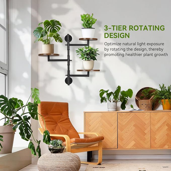 Wooden Rotatable Window Sill Plant Stand, 3 Tier Wall Plant Holder, 180 Degree - Image 2