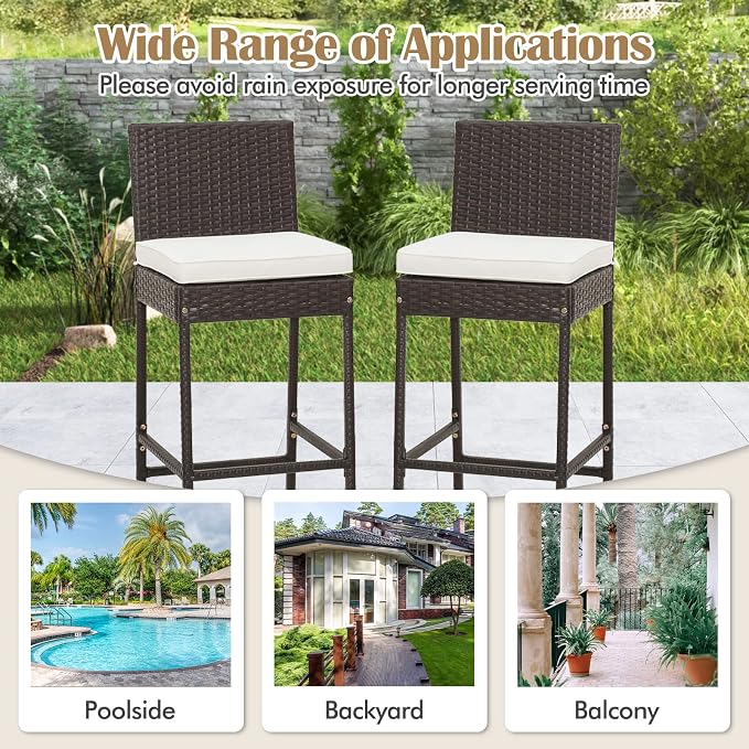 COSTWAY Outdoor Wicker Bar Stools Set of 4, Footrest and Backrest, Rattan - Image 7