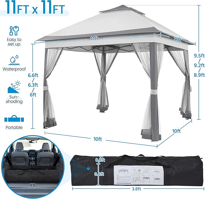 Yaheetech 11x11 Pop Up Gazebo Outdoor Canopy Shelter, Instant Patio Gazebo Sun - Image 3