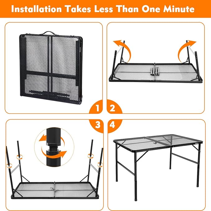 4 ft Folding Table with Metal Mesh Desktop, Grill Table Camping Table with - Image 7