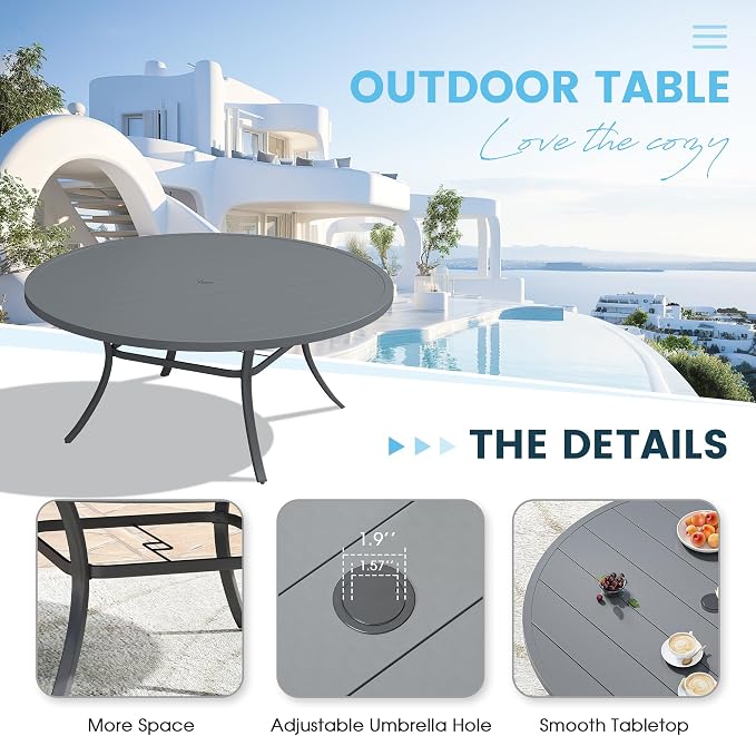 Patio Dining Table for 8-10, Round Metal Outdoor Table - Image 5