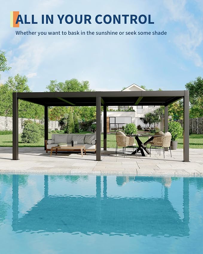 Garveelife All-Aluminum Louvered Pergola 12 ft x 20 ft, Outdoor Pergola - Image 3