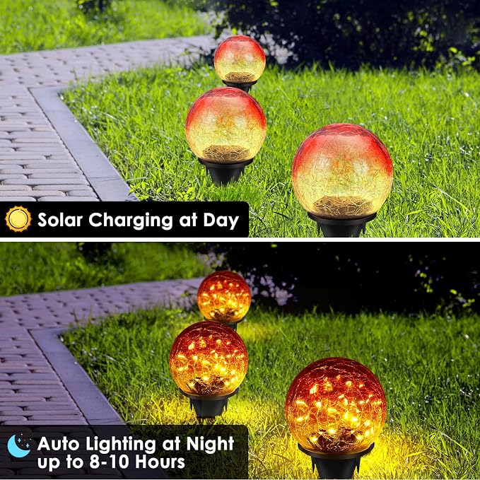 2 Pack 60 LED Garden Solar Outdoor Lights Decorative, Gradient red Cracked - Image 5