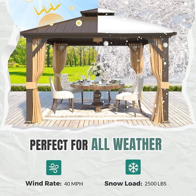 MELLCOM 12' x 12' Gazebo, Hardtop Double Roof Gazebo - Image 7
