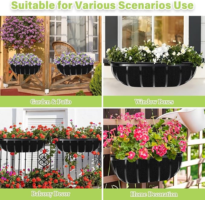 Riare 6 Pack 24 Inch Black Felt Window Box Liners- Fabric Trough Planter Basket - Image 7