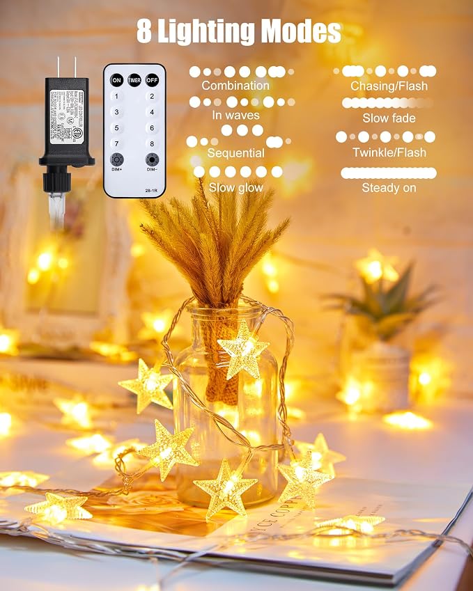 Minetom Star String Lights Plug in - 66 ft 200 LED Star Fairy String Lights - Image 3