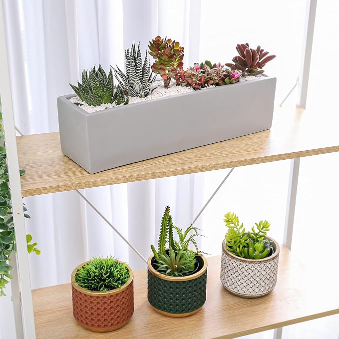 15 Inch Grey Rectangular Cement Planter Concrete Succulent Planter Windowsill - Image 3
