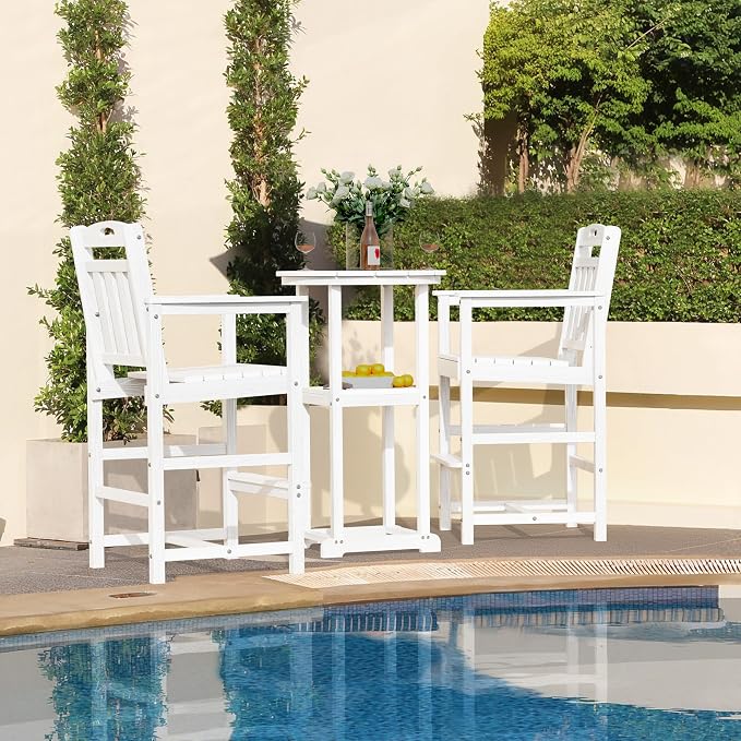 Outdoor Patio Tall Adirondack Bar Chairs Set of 2, All-Weather HDPE Bar Height - Image 6