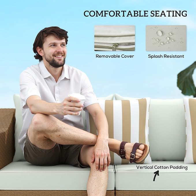 Outsunny 3 Seater Patio Sofa, Wicker Sofa - Image 5