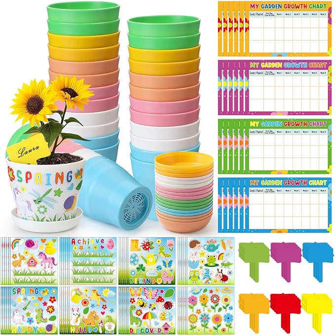 Capoda 48 Sets Garden Flower Pots Crafts Kit DIY Spring Plastic Seedling by Capoda