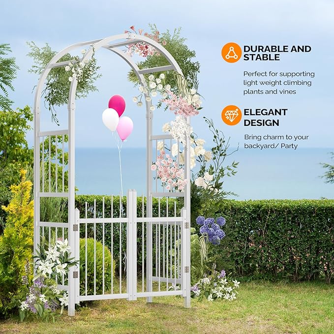 VINGLI Garden Arbor with Gate, PVC Frame Trellis Garden Arch - Image 4
