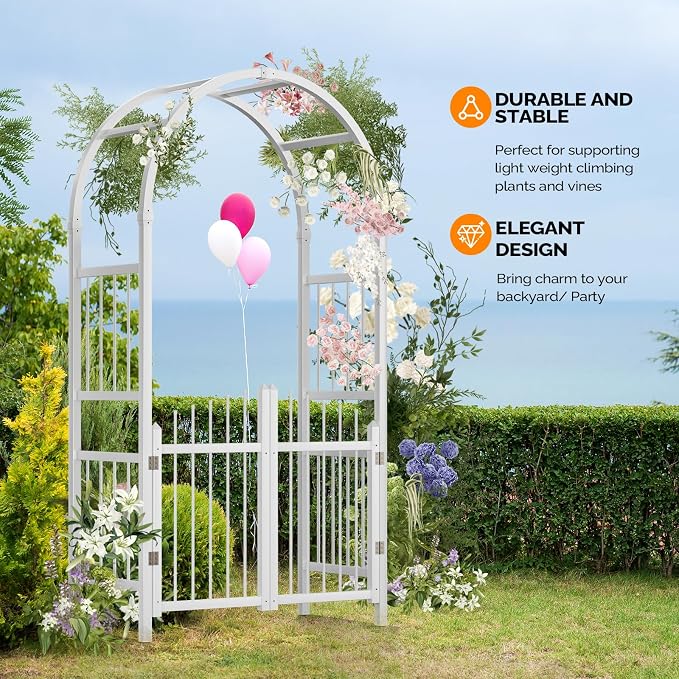 VINGLI Garden Arbor with Gate, PVC Wedding Arch - Image 4