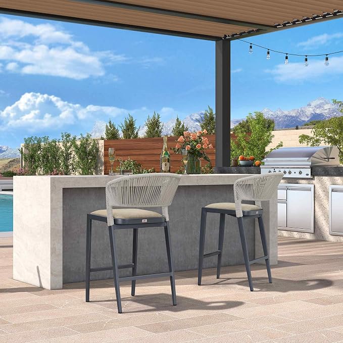 PURPLE LEAF Counter Height Bar Stool Set of 2 Outdoor Bar Stools Modern Bar - Image 4
