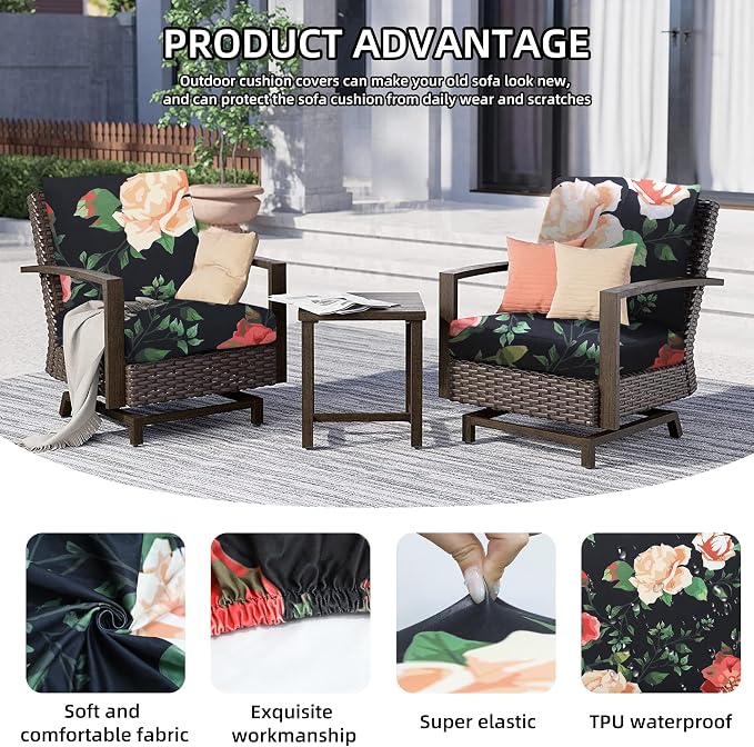 8Pcs Outdoor Cushion Covers, Patio Cushion Covers, Stretch Elastic Slipcovers - Image 3