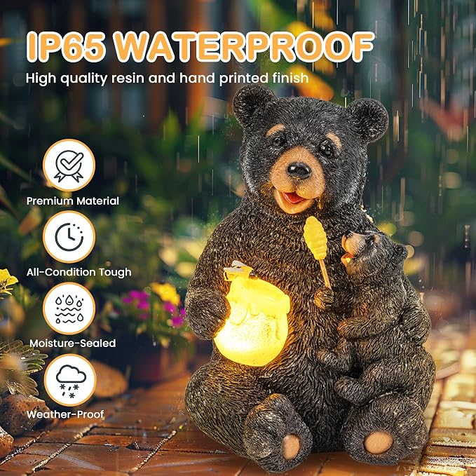 GIGALUMI Solar Garden Statues Bears 9", Loving Black Bear Decor, Yard - Image 6