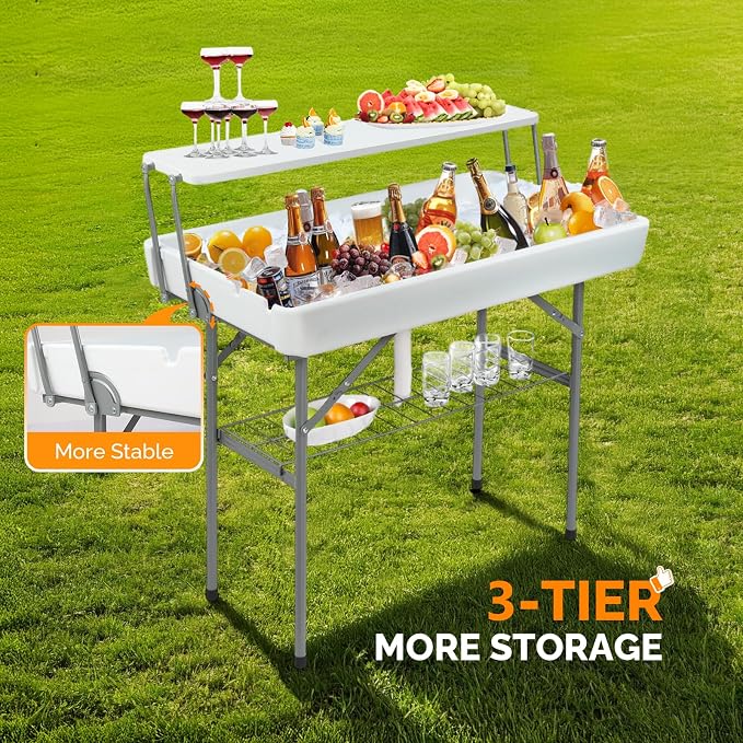 VINGLI Ice Table with Extra Storage Shelf, Portasble Cooler Side Table with - Image 3