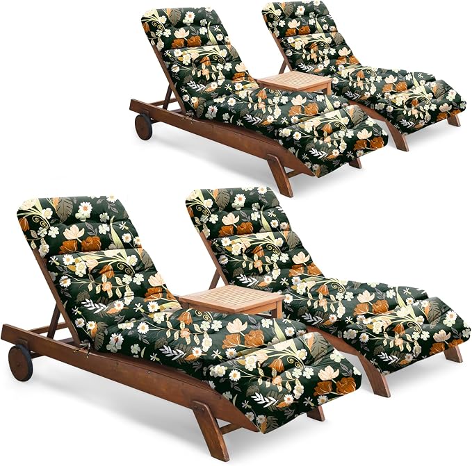 Outdoor Chaise Lounge Chair Cushion Set of 4, Waterproof 74.4 x 22 x 4.7 Inches by Tycdiose