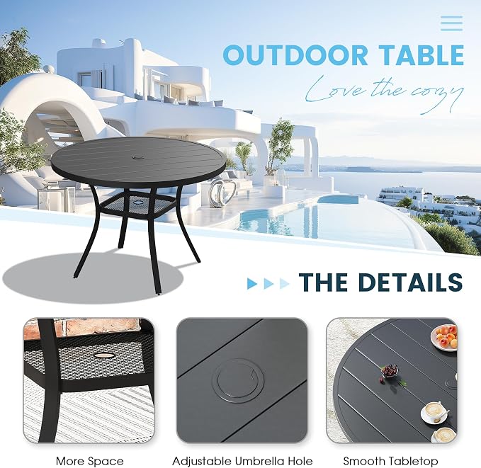 Patio Dining Table for 4, Round Metal Outdoor Table - Image 5