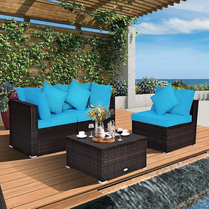 Tangkula 4 Pieces Patio Furniture Set, All Weather Outdoor Sectional Rattan - Image 2
