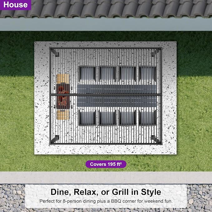 PURPLE LEAF Louvered Pergola w/Light 13' x 15' Aluminum Outdoor Pergola - Image 8