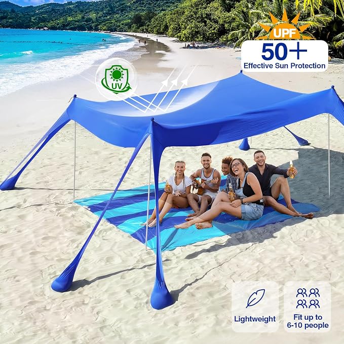 Rhino Valley Beach Tent Shade Canopy UPF50+ Protection, 8 Sandbags, 4 Stability - Image 3