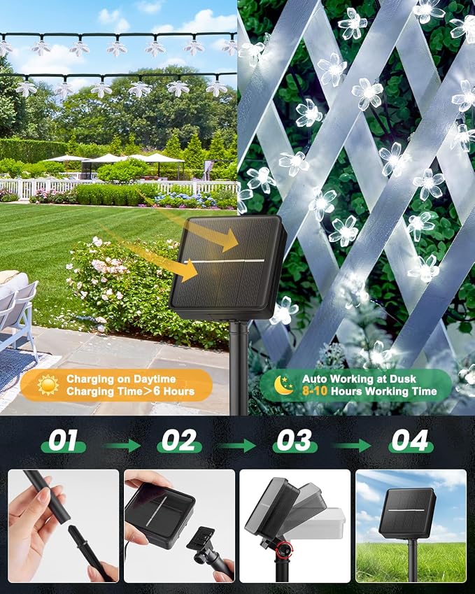 Brightown 60 LED Solar Flower String Lights Outdoor Waterproof Fairy Lights - Image 6