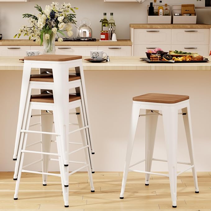 Andeworld Bar Stools Set of 4 Stackable Metal Bar Stools Industrial Counter - Image 3