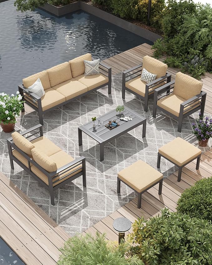 AECOJOY Aluminum Patio Furniture Set, 9 Seats Modern Outdoor Furniture by AECOJOY