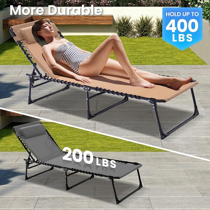 Folding Chaise Lounge Chair 2 Pack - 400lb Capacity - Image 3