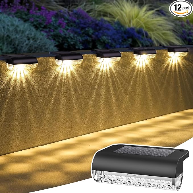 Solar Step Lights Outdoor, Solar Fence Lights 3000K Warm White, Dusk-to-Dawn by Herzila