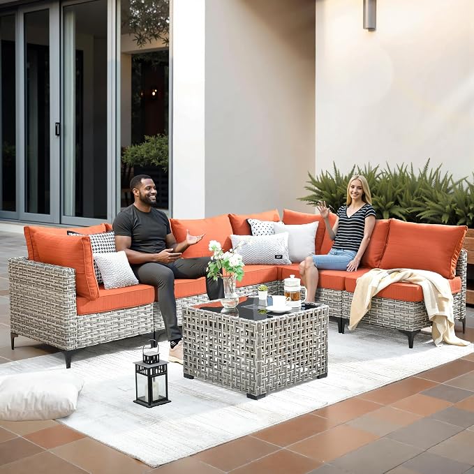 11-Piece Outdoor Sectional Sofa Set w/ 54" Fire Pit – L-Shaped Wicker Patio - Image 3