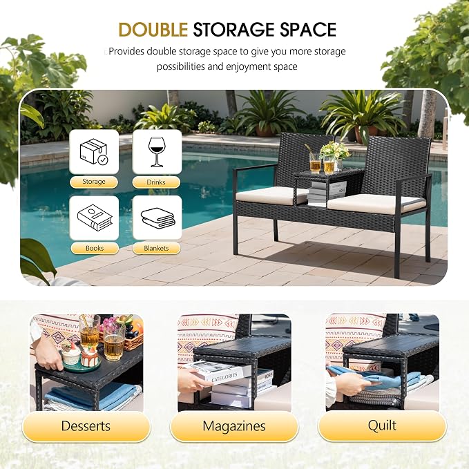 Devoko Patio Conversation Sets Outdoor Loveseat - Image 3