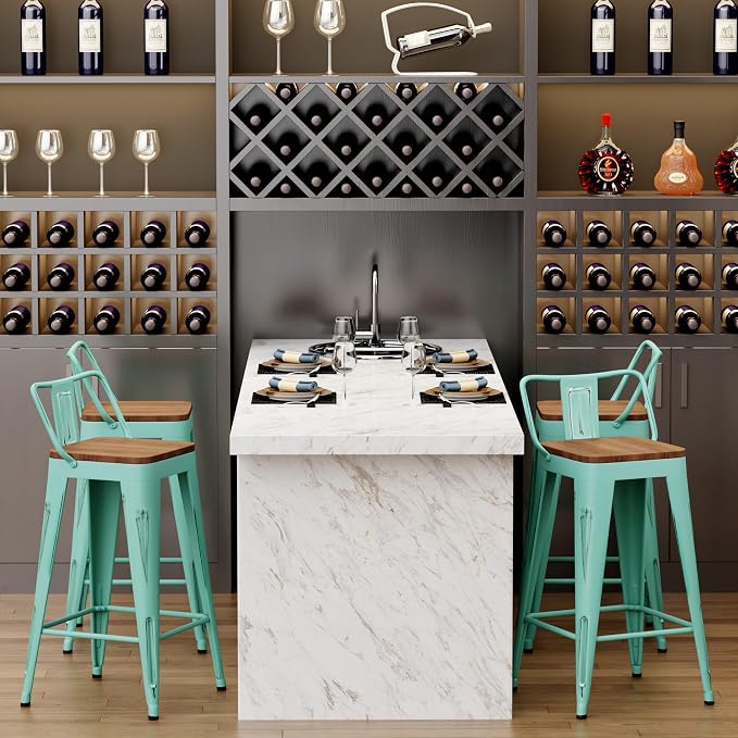 Alunaune 24" Metal Bar Stools Set of 4 Counter Height Barstools Industrial - Image 8
