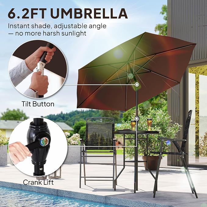 Outsunny 4 Piece Outdoor Patio Dining Furniture Set, 2 Folding Chairs, - Image 3