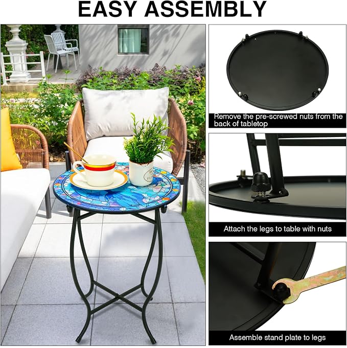 Fashion&cool Patio Side Table for Small Space, 14 Inch Weather Resistant Metal - Image 7