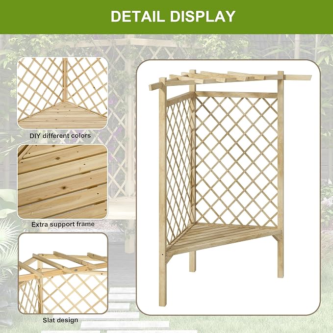 Outsunny 55" Garden Arch Bench, Wooden Trellis Park Bench - Image 6