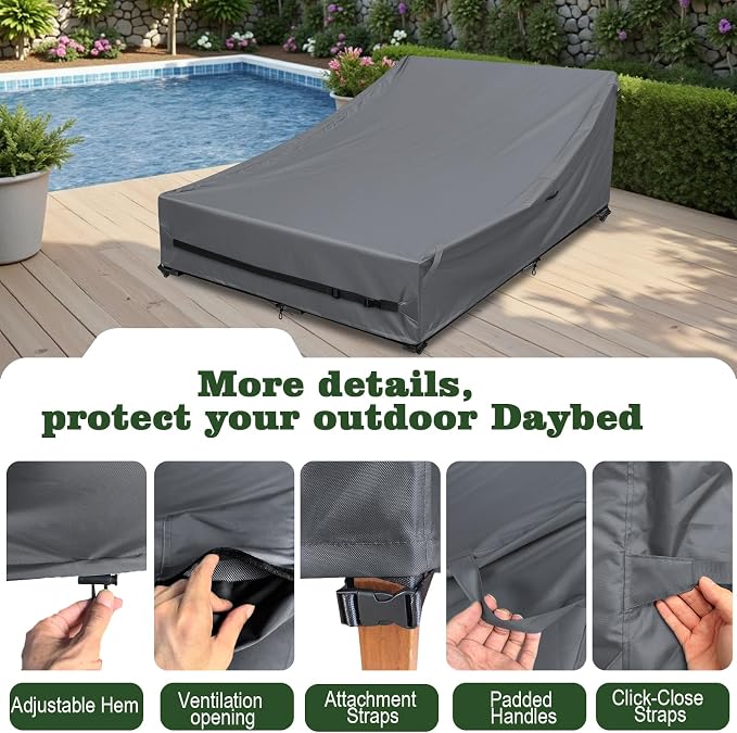 Outdoor Rattan Daybed Cover Heavy Duty 600D Weather-Resistant Waterproof Patio - Image 3