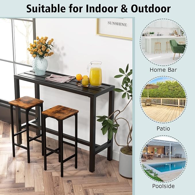 COSTWAY Outdoor Bar Table 48-inch Wide, Narrow Counter Height Dining Table - Image 5