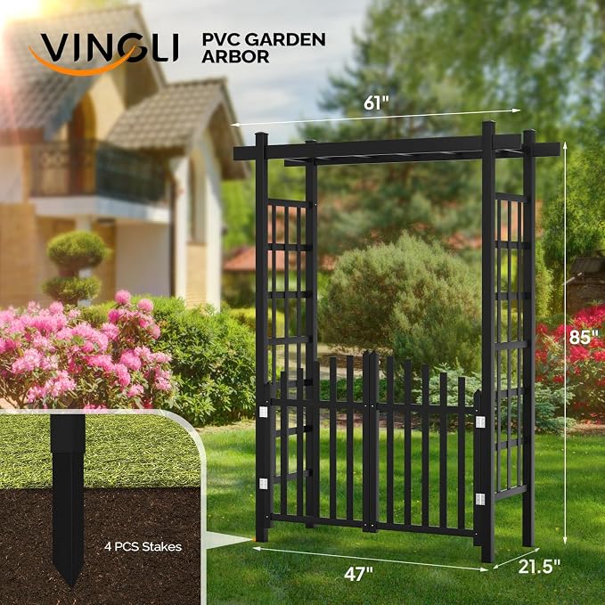 VINGLI Garden Arbor with Gate, PVC Wedding Arch - Image 3