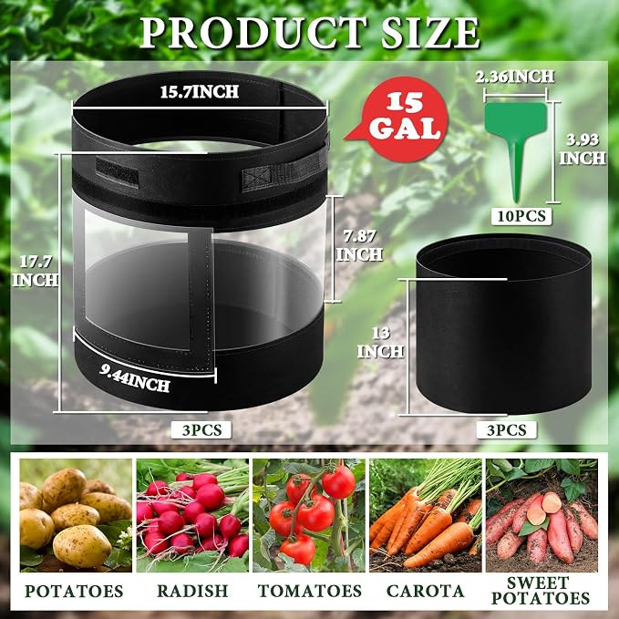 3 Pack 15 Gallon 360° Visibility Potato Grow Bags - Image 2