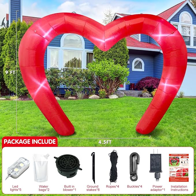 9 * 4.5FT Red Valentine Inflatables Outdoor Decorations Heart Shaped Blow up - Image 2