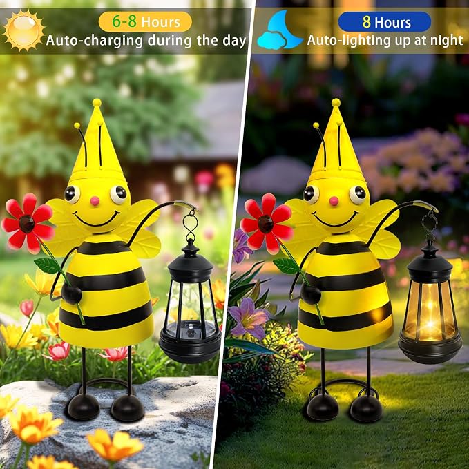 Garden Decor Bee Solar Statues, Unique Garden Statues Bee - Image 2
