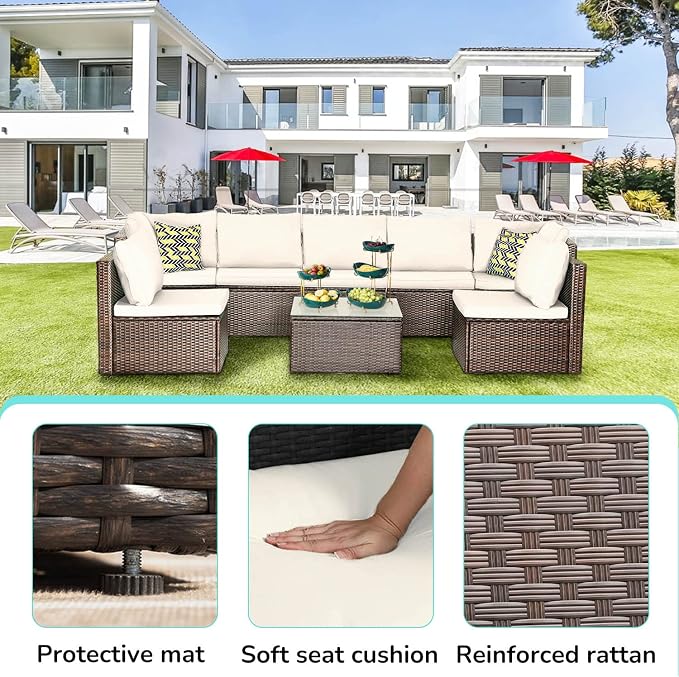 PayLessHere 8 Piece Patio Furniture Set Outdoor Furniture Sectional Sofa Set - Image 2