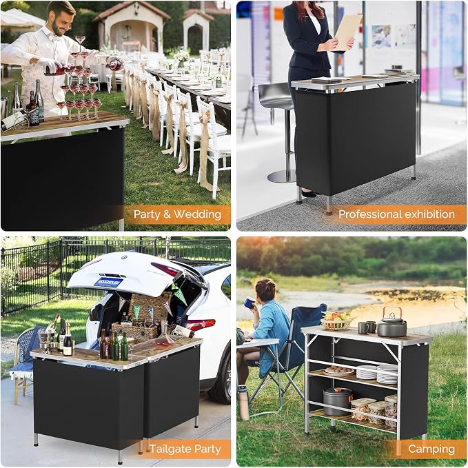 VINGLI 43" Portable Bar Table, 3-Tier Shelves, Carry Bag，Mobile Bar Table - Image 8