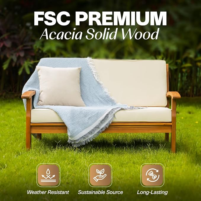 Idzo Laurent 700lbs Capacity Acacia Outdoor Loveseat, FSC Certified 2 Seater - Image 4