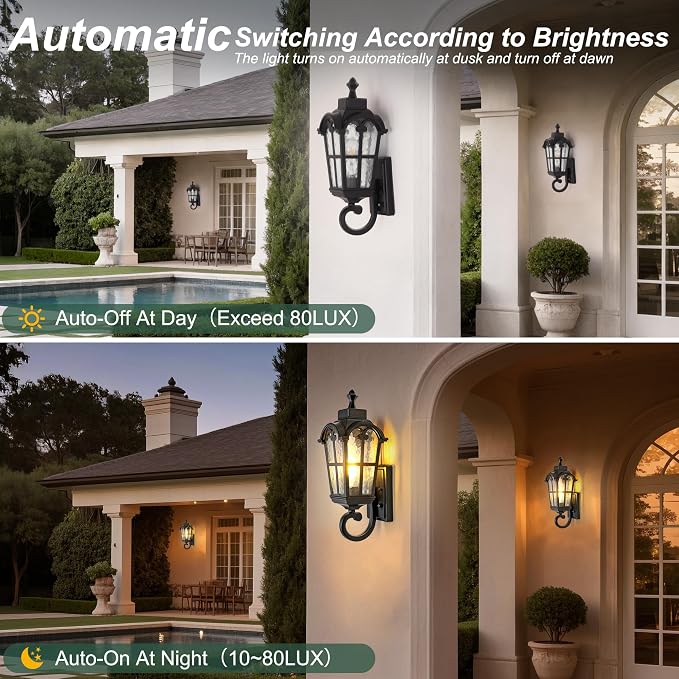 Dawn to Dusk Sensor Outdoor Wall Light Fixtures Waterproof Porch Lights - Image 2