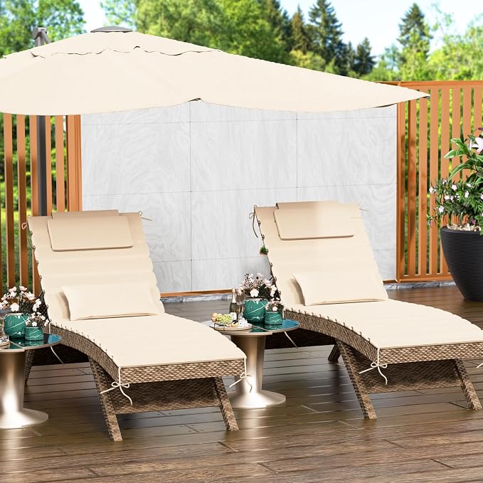 2PCS Outdoor Water-Resistant Olefin Chaise Lounge Cushions - Image 2